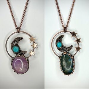 Moon & Stars Labradorite OR Amethyst & Amazonite Crystal Bead Necklace